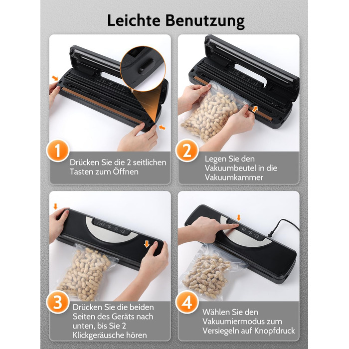 Вакууматор 5 в 1 для продуктів з вбудованим різаком та функцією Sous Vide, вакуумний пакувальник з набором пакетів та шлангом, чорний