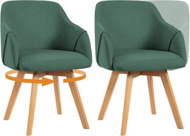 Обідні стільці Bekrvio 2 шт. з обертанням та підлокітниками – 360° стільці для обідньої кімнати, стільці до обіднього столу з тканини льон, дерев'яні ніжки з масиву бука, м'які жовті стільці для обідньої кімнати (2 шт., зелений льон)