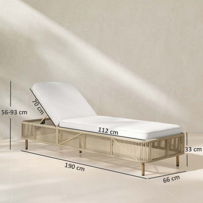 Плетена шезлонг з ротанга, вулична лежанка з PE-ротанга з 5 рівнями нахилу та подушкою, садовий шезлонг