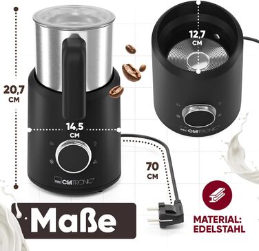 Електричний пінозбивач Clatronic MS 3812 | з підігрівом | для теплих та холодних напоїв | 740 мл | Чорний-inox | Модель 2024