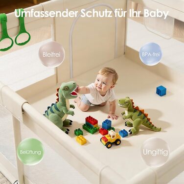 Манеж дитячий Fodoss бежевий 120x120 см для немовлят та малюків, сітчастий, безпечний для дому