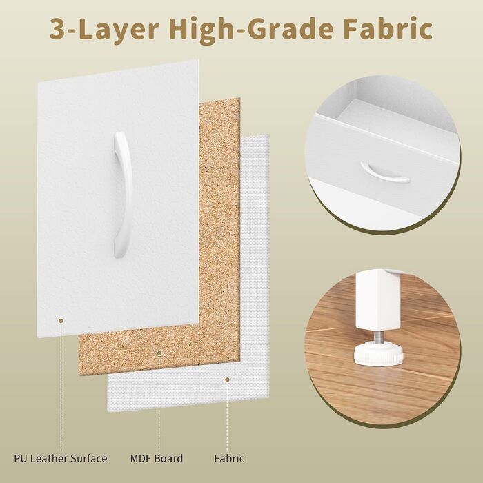 Комод Flur з 6 висувними ящиками з тканини - промисловий комод для вітальні з металу - комод для передпокою в стилі рустік - комод для спальні з тканини для одягу - білий 100x30x65 см, 6 ящиків - 100x30x65 см білий