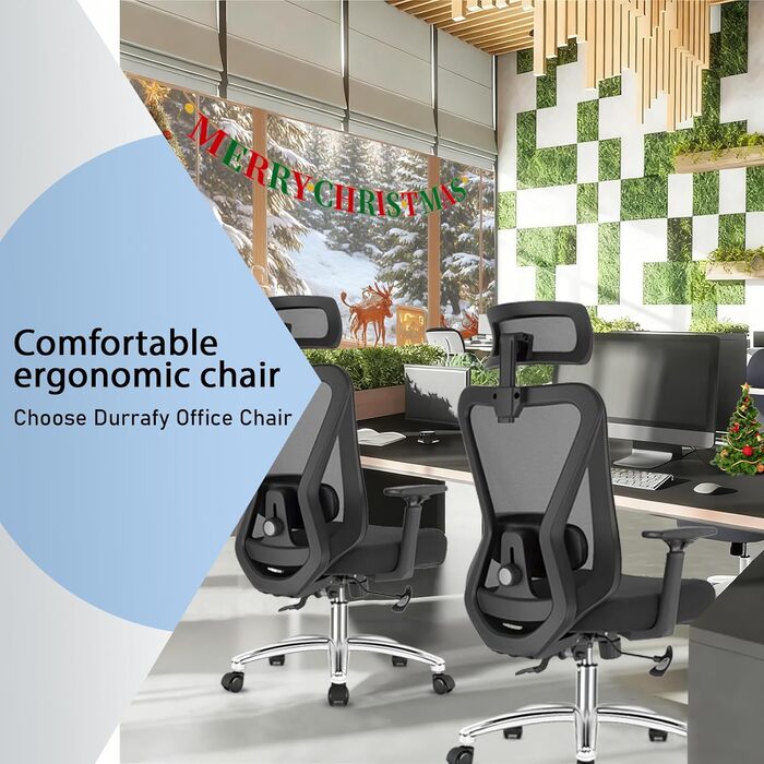 Ергономічне крісло для офісу з підголівником та підтримкою попереку, регульовані підлокітники та висота, поворотне крісло з регулюванням нахилу 90°-130° (фіксація), вантажопідйомність до 150 кг