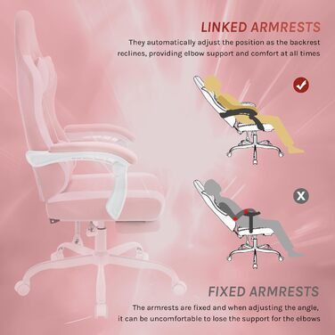 Ігровий крісло WOLTU з масажем, комп'ютерне ергономічне крісло, кишенькові пружинні подушки, масаж попереку, підголовник, підніжка, поворотне крісло, 150 кг, сітчаста тканина, Рожевий+Білий
