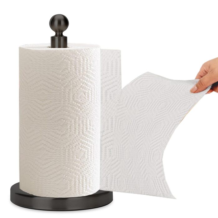 Тримач для паперових рушників на стільницю з обважненою основою для одноручного використання, нековзний, нержавіюча сталь, чорний