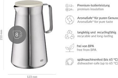 Термос Alfi DRIVE! 1.0л, кокосовий білий мат, з подвійних сталевих стінок, зберігає тепло 12 год, холод 24 год, з поворотним кришкою, великий отвір, BPA-free