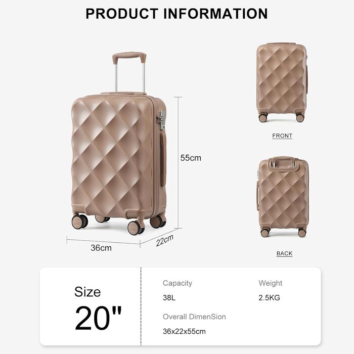 Набір валіз та сумок Sea Choice: 5шт (55/65/76см), TSA замок, 4 колеса, рожеве золото