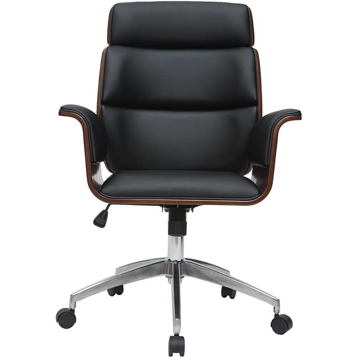 Офісний крісло Miliboo Design, чорний колір, з елементами темного дерева, модель Elon