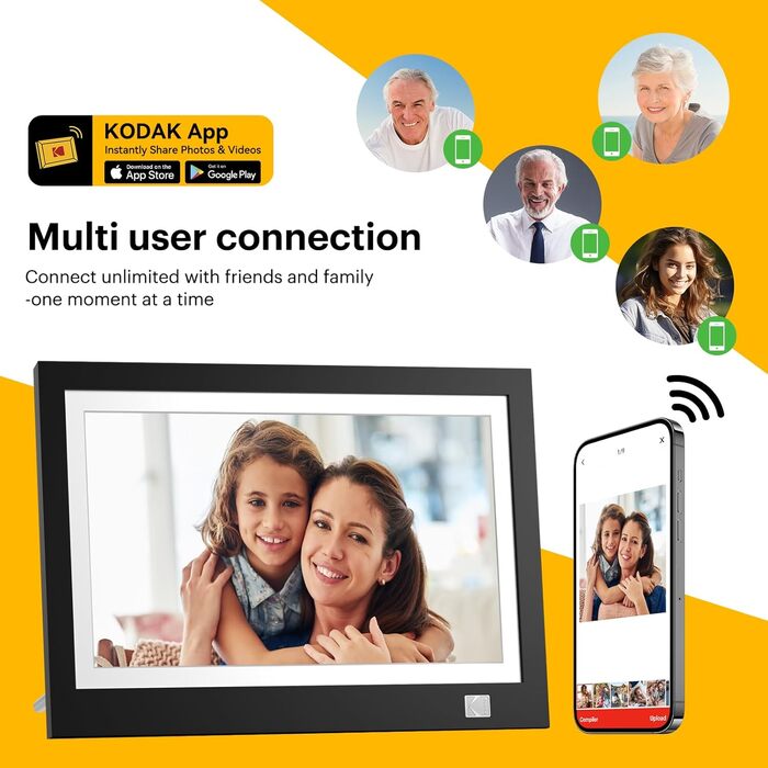 Цифровий фоторамка Kodak 10 дюймів з акумулятором 4000mAh, Wi-Fi, 32GB, IPS HD сенсорний екран, авто-поворот, для перегляду фото та відео