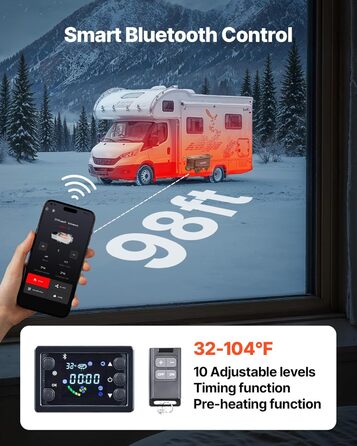 Дизельний обігрівач VEVOR 8 кВт, 12/24V, портативний з Bluetooth, пультом та LCD, 5л бак для вантажівок/автобусів