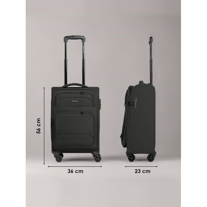 Набір валіз Smartbox 3 шт. для жінок та чоловіків | Легкі та міцні валізи-ролики, якісний softcase, 4 колеса та кодовий замок | Розширювані (Edition 04) (Чорний, валіза S (56 см))