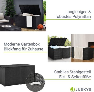 Ящик для подушок Juskys Ikaria 950л з кришкою з автопідйомом та внутрішньою підкладкою - Садова скриня 145x82x79 см чорна