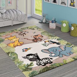 Домашній дитячий килим Paco для дитячої кімнати, тварини джунглів, жираф, Лев, мавпа, Зебра, бежево-кремовий, Розмір 120x170 см