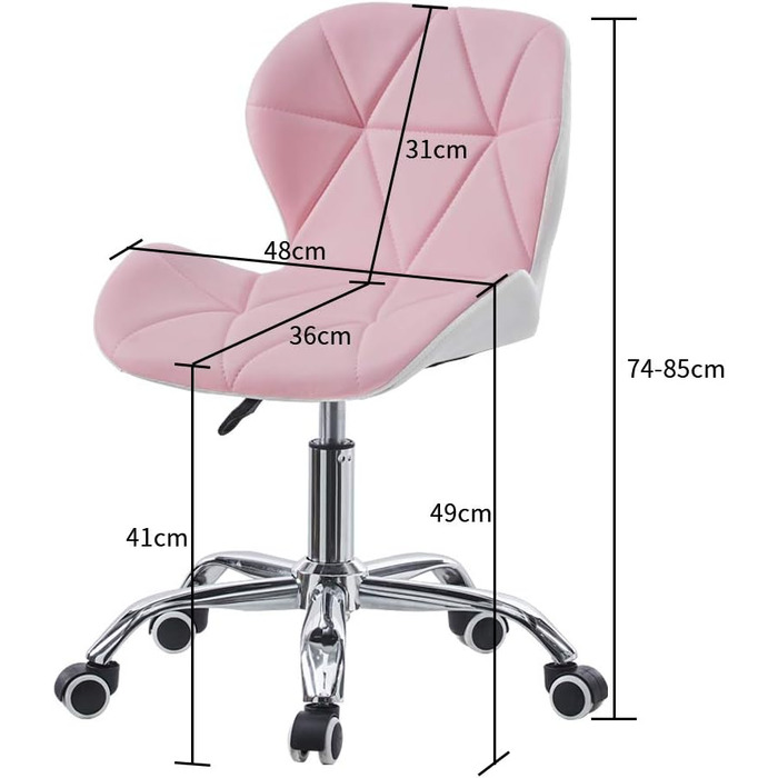 Ергономічне офісне крісло зі штучної шкіри, регульоване по висоті, обертається на 360, рожеве та біле