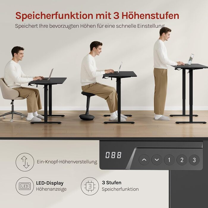 Електричний регульований по висоті письмовий стіл WOLTU з функцією пам'яті та захистом від зіткнень, комп'ютерний стіл для дому та офісу, чорний, 120 x 60 см