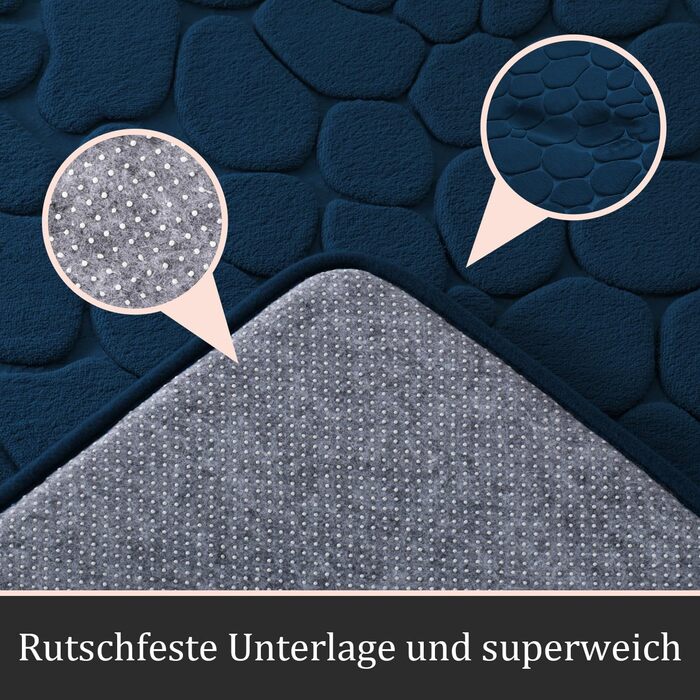 Набір килимків для ванної кімнати Chakme з 2 предметів, піна з ефектом пам'яті, не ковзає, можна прати, темно-синій, 5 упаковок