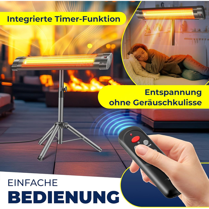 Інфрачервовий обігрівач KESSER® 2500W з пультком та захисним чохлом, телескопічна стійка, для тераси та дому