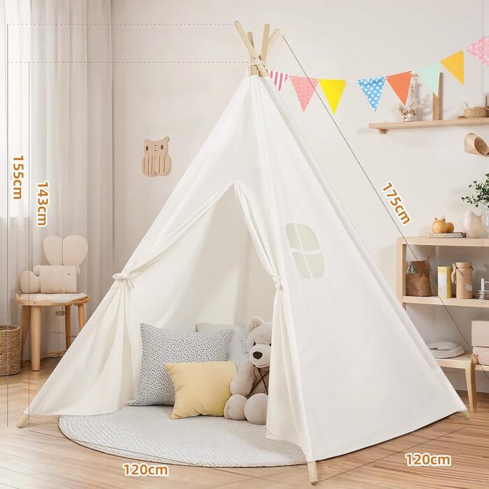 Дитячий намет Wilwolfer Tipi: намет для дітей з бавовни для гри в приміщенні, з сумкою, для дівчаток та хлопчиків, іграшка з чистої бавовни
