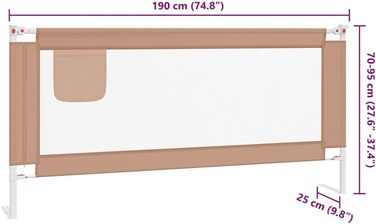 Бортик для ліжка дитячого vidaXL 200x25 см, бежевий (Taupe), захист від випадання, тканинний