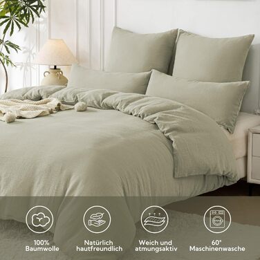 Набір постільної білизни SOULFUL з мусліну 200x200, бавовна, 2 шт. (простирадло 135x200 см, 2 наволочки 80x80 см), з блискавкою, ÖKO-TEX, Небесно-зелений