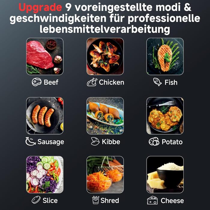 Електрична м'ясоподрібнювач AAOBOSI 3000W з LED-дисплеєм, 9 швидкостей, з нержавіючої сталі, для дому, з насадкою для ковбас та кіббе, інтегрований контейнер, сріблястий