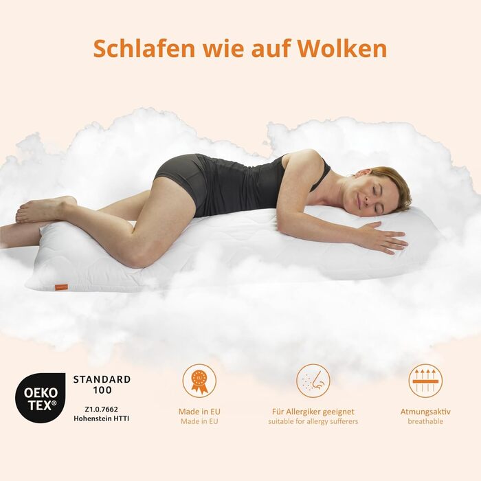 Подушка для сну на боці sleepling (Body Pillow) 40 x 145 см, м'яка мікрофібра, гіпоалергенна, Ökotex, з наволочкою