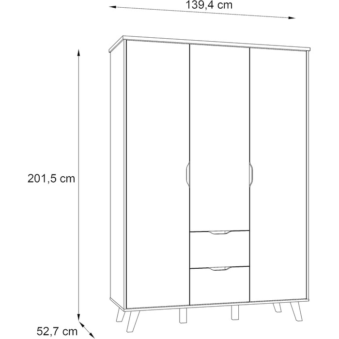 Шафа Forte VANKKA, дошка дуб/біла, 154.7x86.3x42 см, 2 дверцята, 2 шухляди