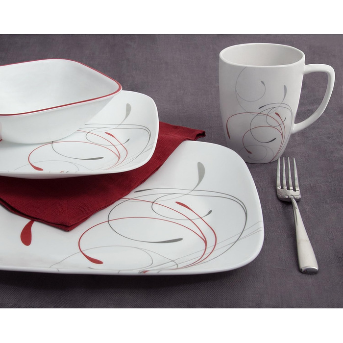 Столовий сервіз Corelle, скло/порцеляна, червоний, 16 предметів