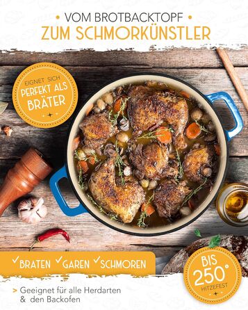 Форма для випікання хліба з чавуну з кришкою Krustenzauber - 28 см, 4.7л, блакитна
