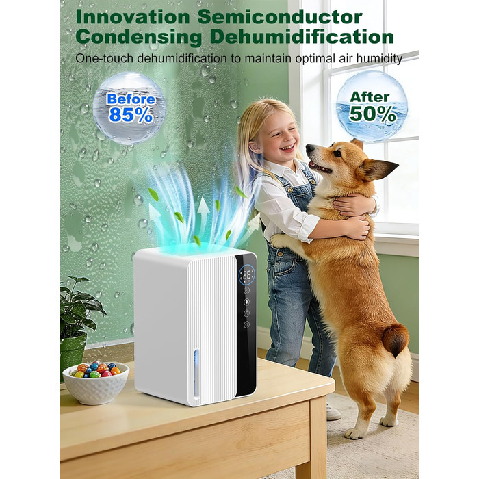 Електричний осушувач повітря 1800 мл, енергозберігаючий для спальні та ванної кімнати, 22,5W, тихий режим, таймер, автовимкнення (700 мл/день)