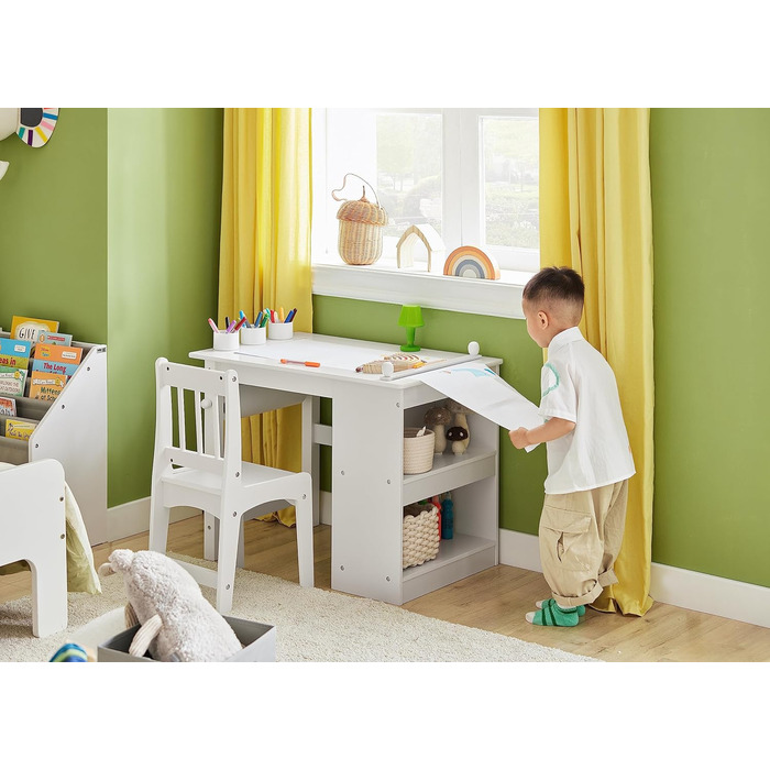 Дитячий стіл SoBuy з табуретом, комплект меблів для дитячої кімнати, ігровий та навчальний стіл для дітей, світлий 80x66x50 см KMB60-B (Білий)
