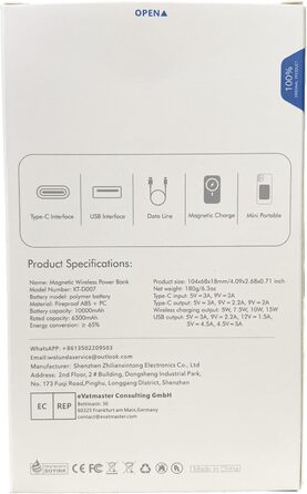 Бездротовий 22.5W PD зі світлодіодним дисплеєм для iPhone 15/14/13/12 (чорний), 10000mAh