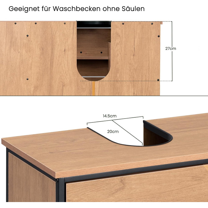 Підставка під раковину EUGAD з 2 висувними ящиками та 3 відкритими полицями, 90x60x30 см