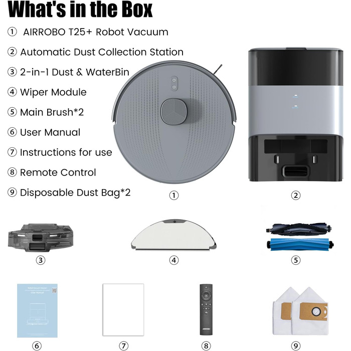Робот-пилосос AIRROBO T25+ з вологою, LiDAR, 5500Pa, 240 хв, APP-керування, для тварин, сірий