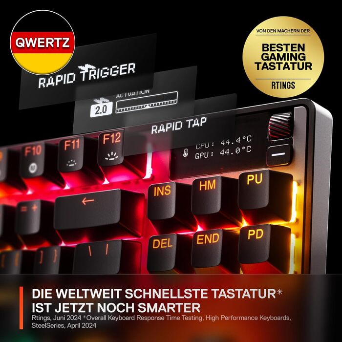 Клавіатура SteelSeries Apex Pro TKL Gen 3 - ігрова, механічна, TKL, Hall Effect, OmniPoint 3.0, German QWERTZ, чорна