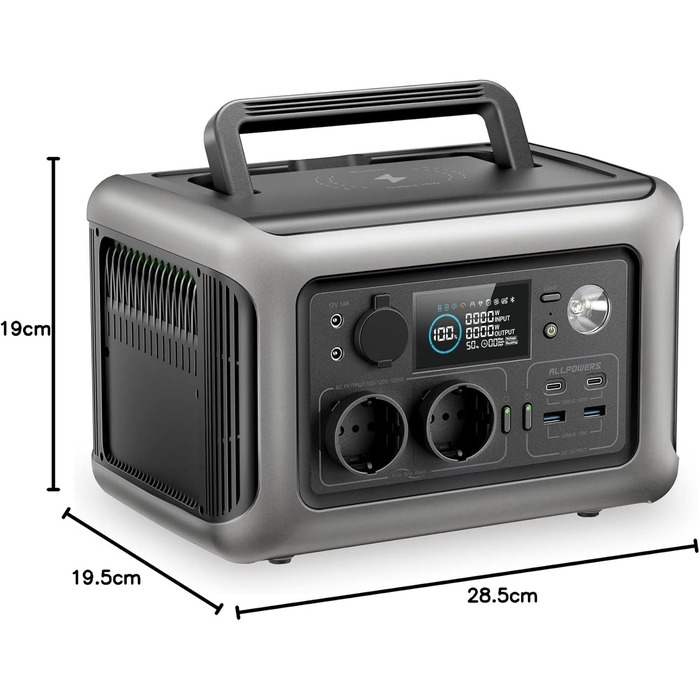 Портативна електростанція ALLPOWERS 299Wh з LiFePO4 акумулятором, 2x 600W (1200W пік) AC виходи, сонячний генератор для подорожей, кемпінгу, саду, вечірки