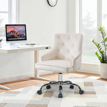Крісло для офісу Fiximaster з велюру, поворотне, з регулюванням висоти, на роликах, золоті ніжки, для дому/офісу, до 135 кг, біле
