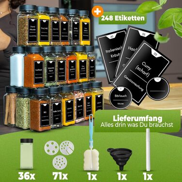 Набір банок для спецій 36 шт. (24 x 125 мл), чорний мат, з мірками та етикетками