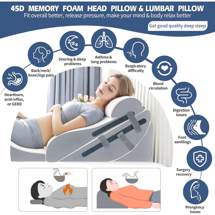 Набір з 4 подушок-кусочків з memory foam для підтримки спини та попереку. Подушки-кусочки для лікування болю в спині, після операцій, для сну.