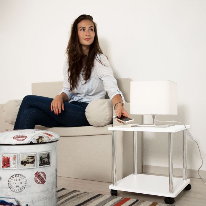 Зручний приставний столик Relaxdays на коліщатках з двома ящиками