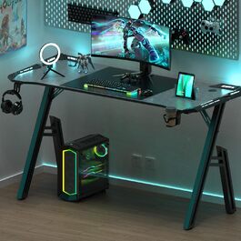 Ігровий стіл Kidsgigglz з LED підсвічуванням 120x60 см - ергономічний комп'ютерний стіл з тримачем для напоїв та гачком для навушників для дому, офісу, кутовий стіл