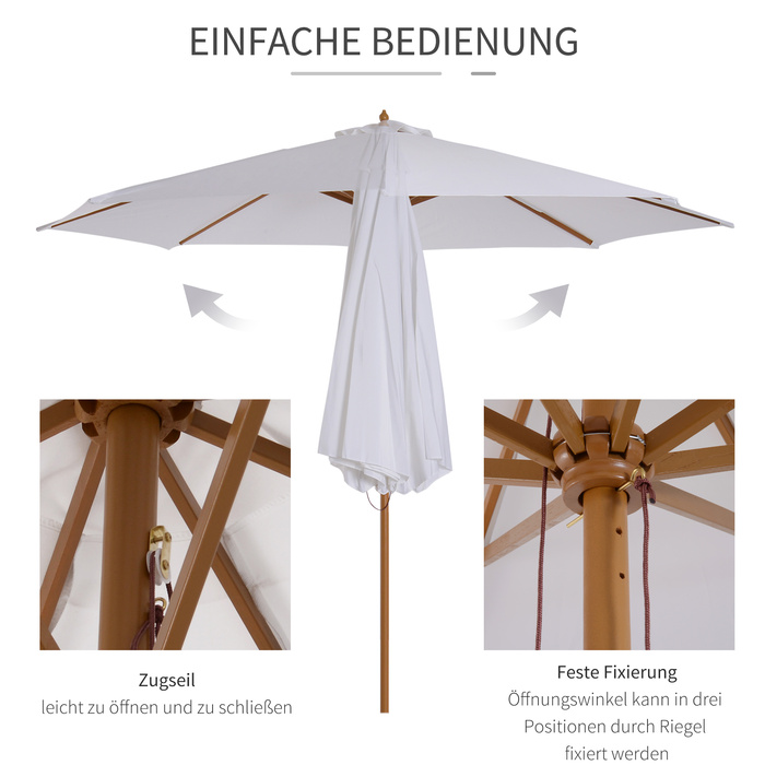 Outsunny Parasol Wood 300 см Дерев'яна парасолька Садова парасолька Балконна парасолька бамбуковий кремовий білий