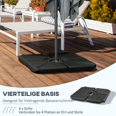 Важкі основи для парасольки, що заповнюються водою та піском, пластик, 103Д x 103Ш x 8,3В см, Чорний