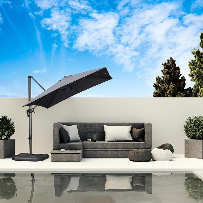 Парасолька від сонця PURPLE LEAF 250x250 см, велика підвісна парасолька-ампел з рукою-коханцем, поворотом на 360° та хрест-підставкою для тераси та балкона, сіра