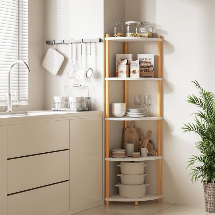 Стелаж Руічан з 5 полицями, 143.5 x 29 x 29 см, білий. Підійде для кухні, ванної, вітальні, офісу.