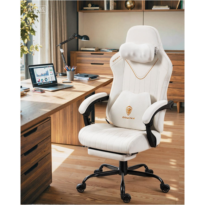 Ігровий крісло Dowinx з масажем, ергономічний дизайн, підтримка попереку та шиї, до 135 кг, шкіряне, чорний