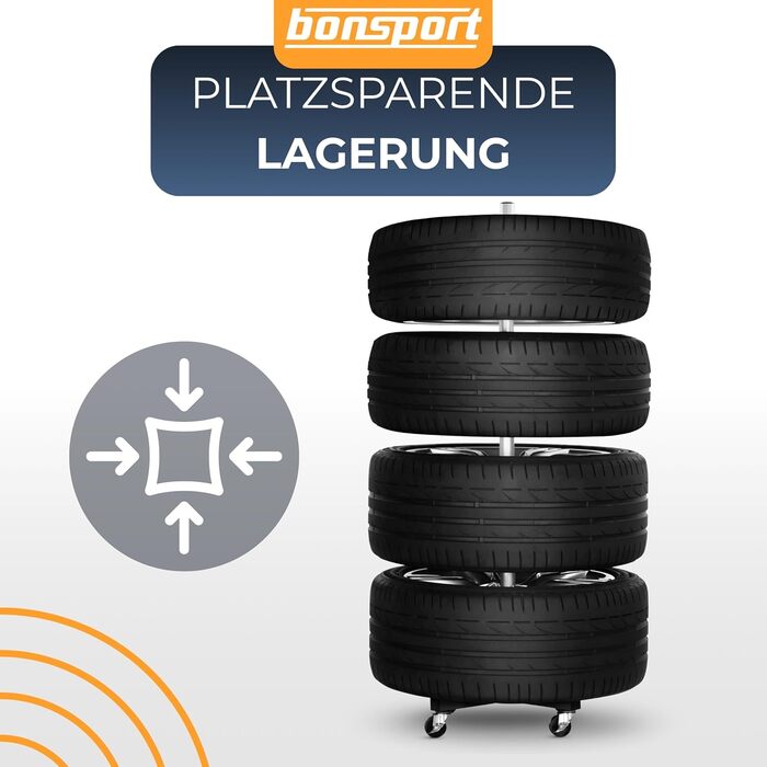 Стійка для шин Bonsport, до 225 мм, на колесах - органайзер для 8 шин з маркерами, вантажопідйомність 100 кг