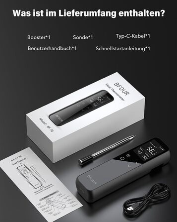 Термометр для гриля та м'яса з Wi-Fi та Bluetooth BFOUR: 6 датчиків, IP67, 2600mAh, керування через додаток