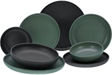 Креативний, 10337, серія Uno чорний зелений, набір посуду, Набір тарілок з 8 предметів