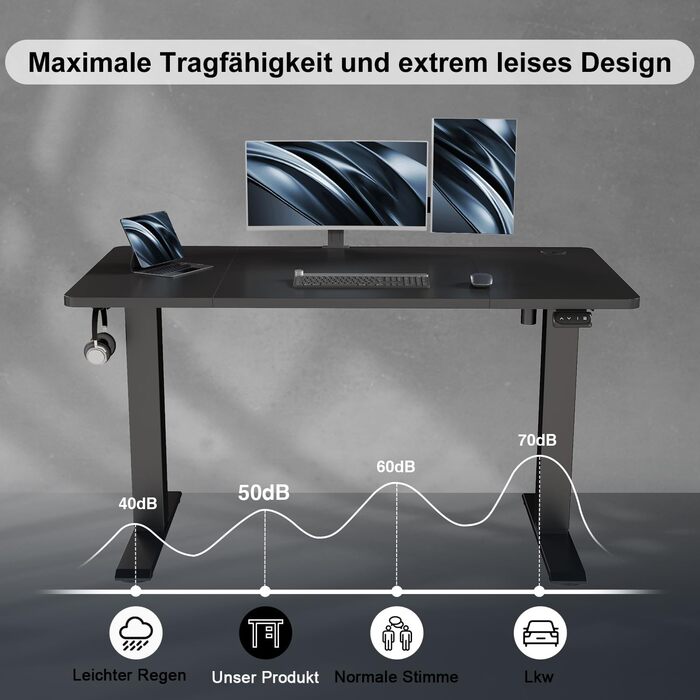 Електричний регульований стіл Devoko: стіл для стоячи/сидячи з пам'яттю, 120 x 60 см (білий/чорний)